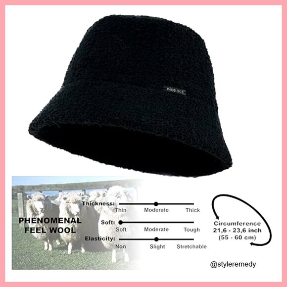 Faux Fur Sherpa Bucket Hat with Wool Blend, Adjustable Drawstring main image 4